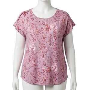 AUW Blouse Plus 2X Pink Floral Short Sleeve Y2K Garden Fairy Boho Hippie Cottage